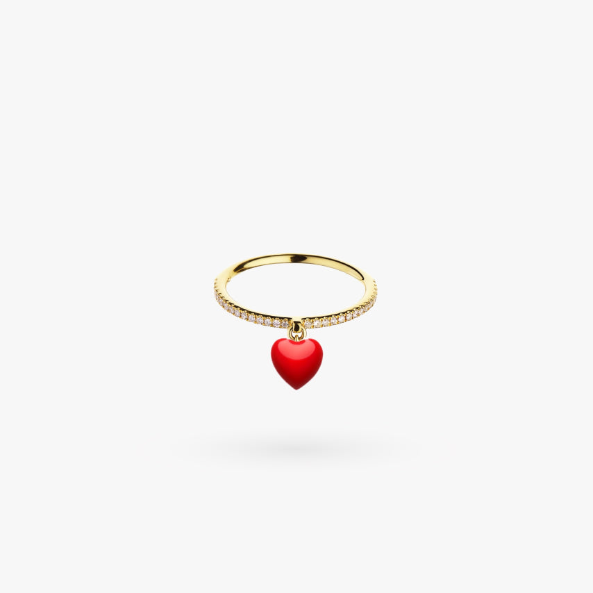 Big Red Dangling Heart Ring