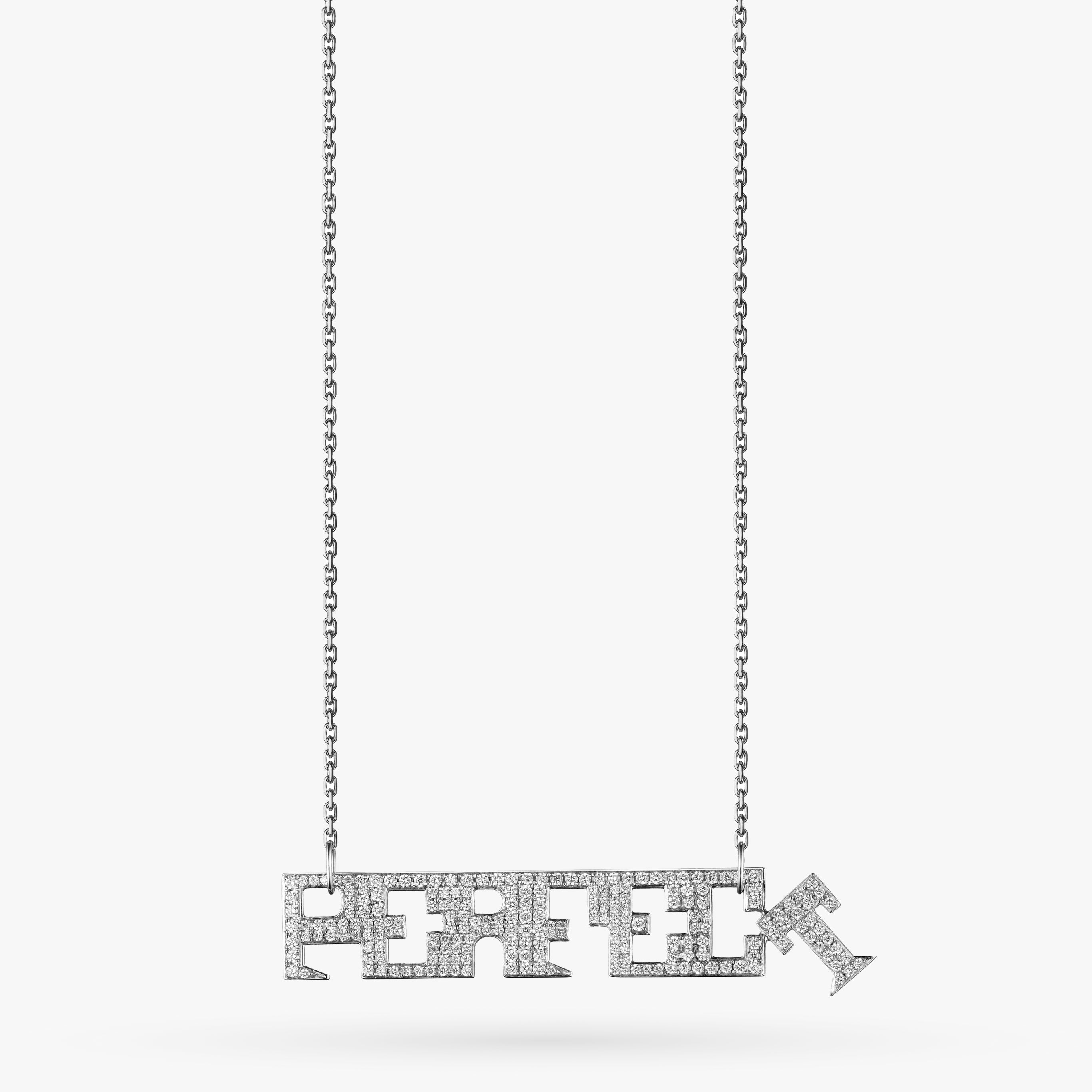 P.E.R.F.E.C.T White Gold Full Diamond  Necklace