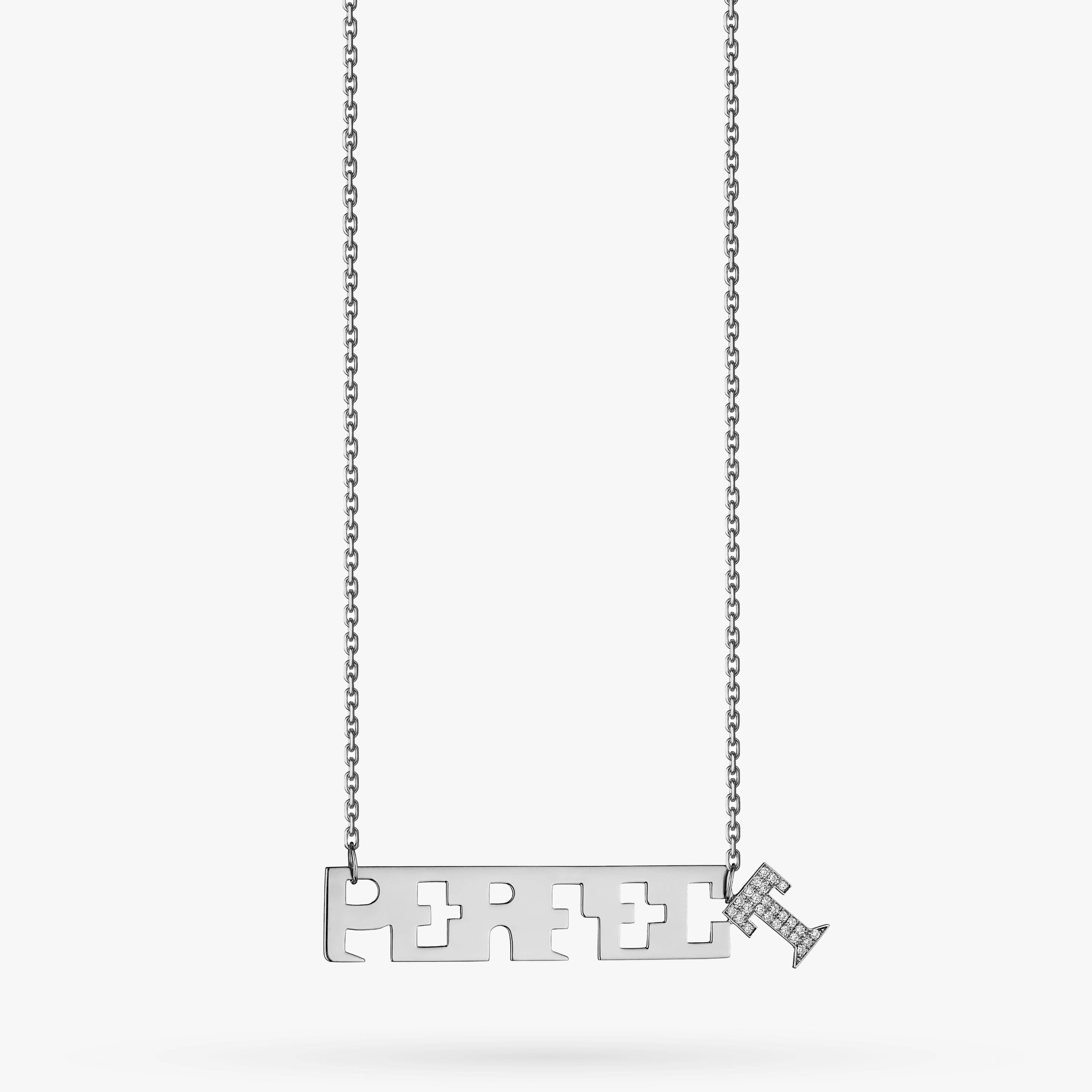 P.E.R.F.E.C.T White Gold Necklace with Diamond T