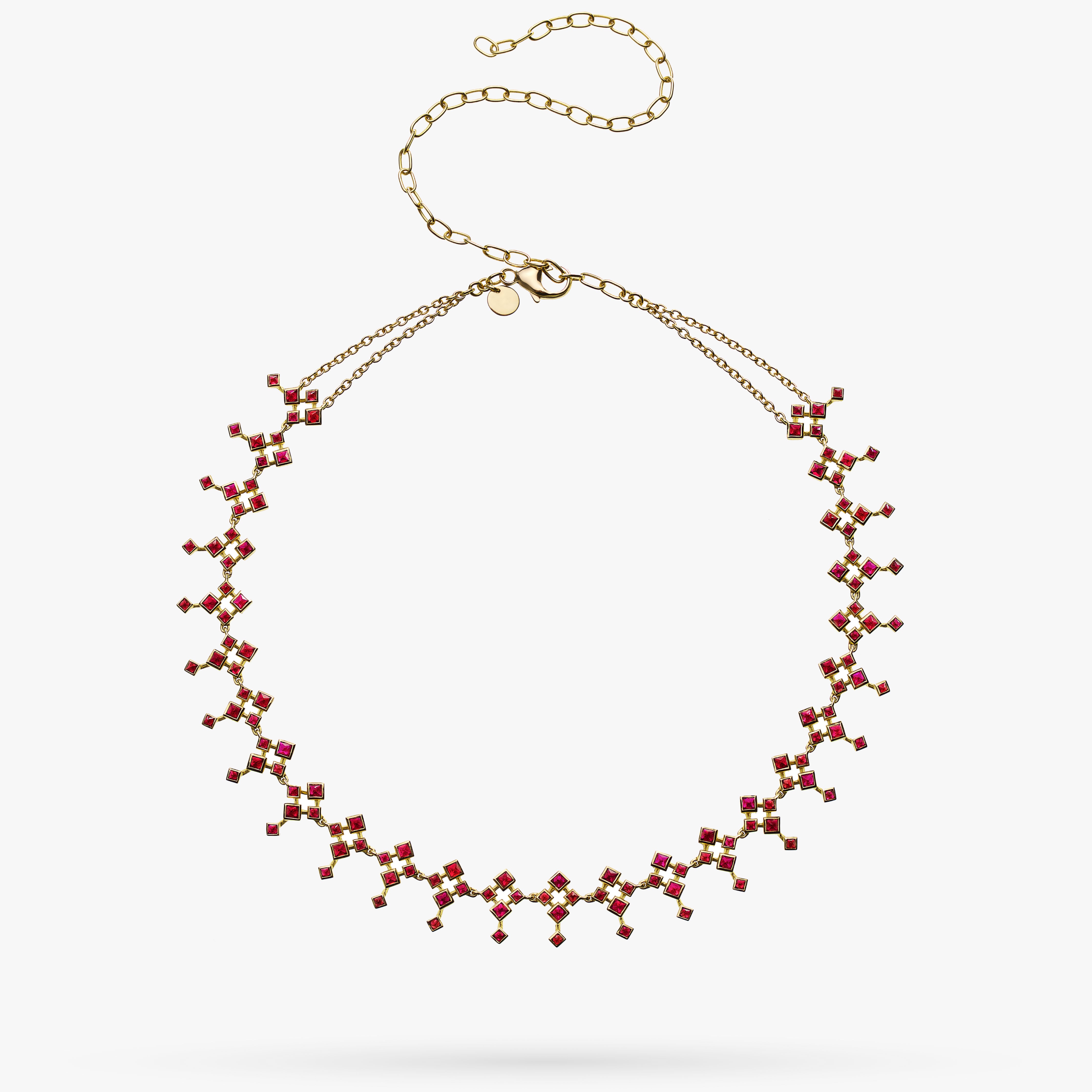 Rhombus Gold Red Ruby Choker