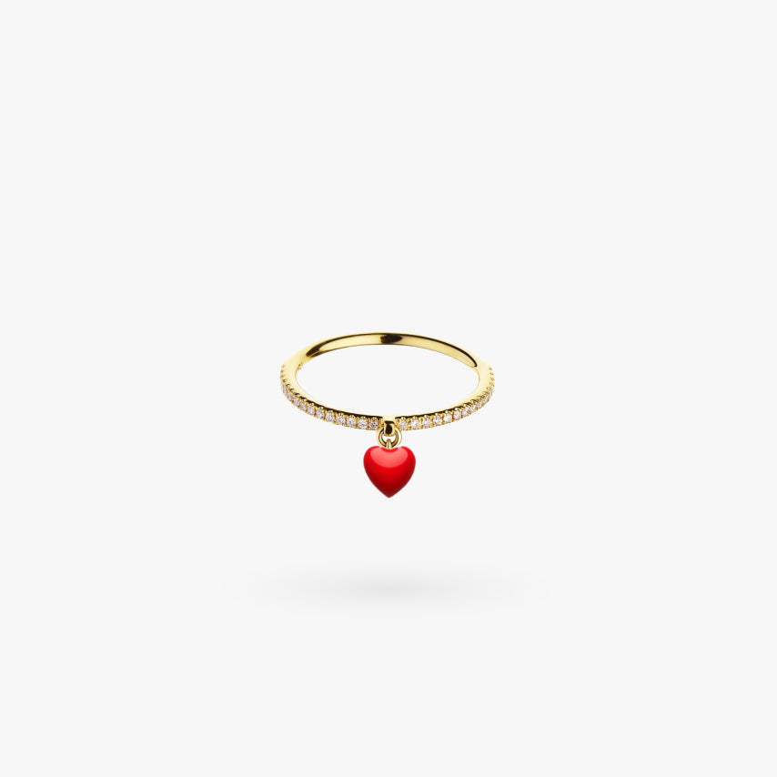Small Red Dangling Heart Ring