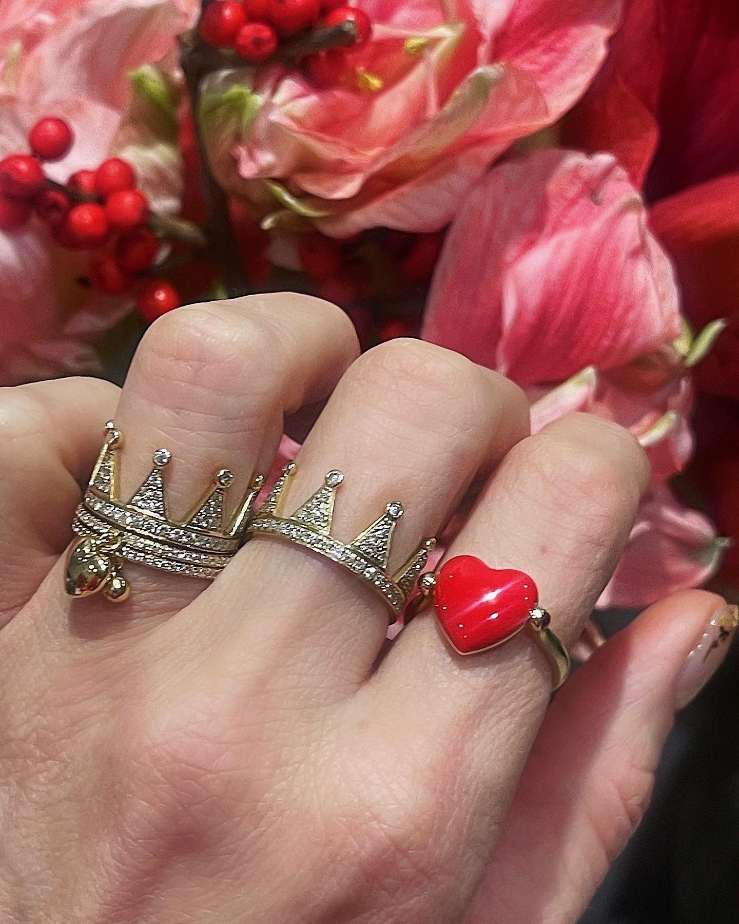 Small Red Dangling Heart Ring
